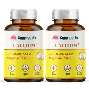 Vaamveda Calcium+ with Vitamin D3 & K2, 60 tablet(s) Unflavoured (Pack of 2)