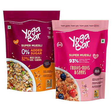 Yogabar Super Muesli Combo Pack,  400 g  (Whole Grains + Seeds + Almonds) & (Fruits + Nuts & Seeds) 