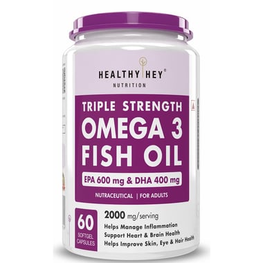 HealthyHey Nutrition Triple Strength Omega 3 Fish Oil, 60 softgels