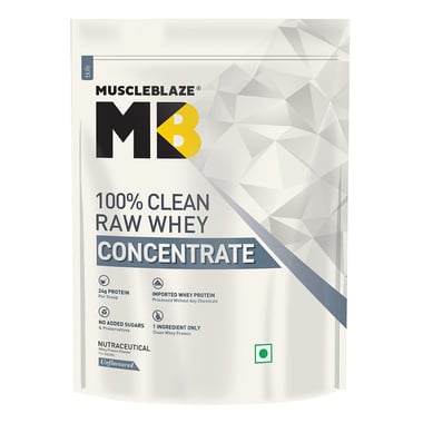 MuscleBlaze 100% Clean Raw Whey Protein Concentrate,  1.1 lb  Unflavoured 
