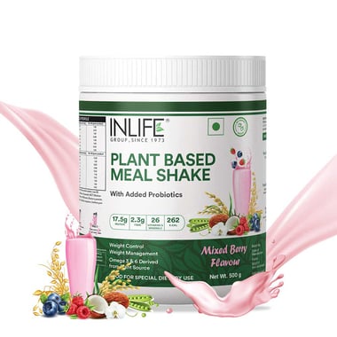 INLIFE Plant Based Meal Replacement Shake, 500 g Mixed Berry