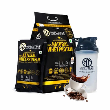 Muscle Trail Gold Standard Series 100% Natural Whey Protein, 60 sachets/pack Cappuccino (with Free Shaker Inside)