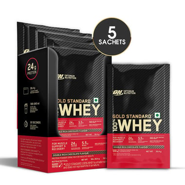 ON (Optimum Nutrition) Gold Standard 100% Whey Protein,  5 sachets/pack  Double Rich Chocolate 
