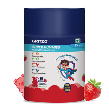 Gritzo Super Gummies Multivitamin for Kids,  30 gummies  Strawberry  7+ Yrs 
