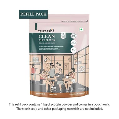 TrueBasics Clean Whey Protein (Isolate + Concentrate),  2.2 lb  Chocolate (Refill Pack) 