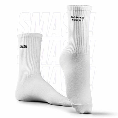 Smash Socks, White- Too Jacked Crew Length