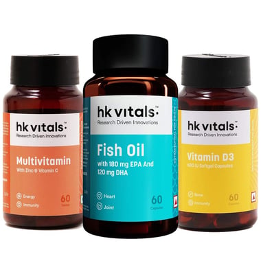HealthKart HK Vitals Vitamin D3 & Multivitamin & Fish Oil 60 Caps Combo