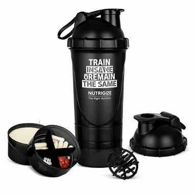 GHC 3-Compartment Shaker Bottle,  Black  600 ml 