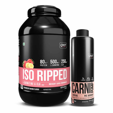 QNT ISO Ripped & Carnipump Ripping Pre-workout 500ml Peach Combo,  4.4 lb  Strawberry Banana 