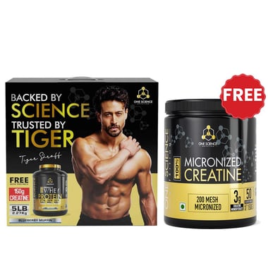 One Science 100% Premium Whey Protein, 5 lb Blueberry Muffin - with Free 150g Creatine