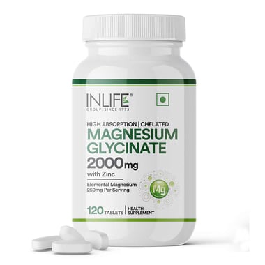 INLIFE Magnesium Glycinate with Zinc Picolinate 2000mg,  Unflavoured  120 tablet(s) 