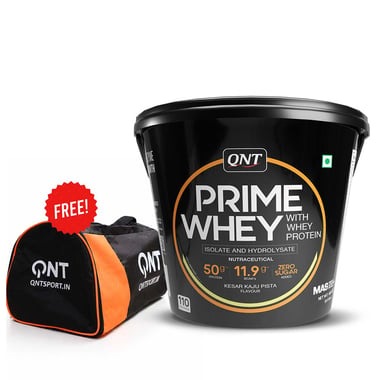 QNT Prime Whey & Gym Bag Black, 8.8 lb Kesar Kaju Pista