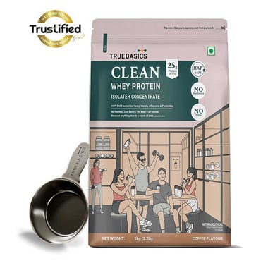 TrueBasics Clean Whey Protein (Isolate + Concentrate) (Old MRP), 2.2 lb Coffee