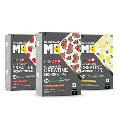 MuscleBlaze Creatine Monohydrate CreAMP, Assorted Pack of 21 (7x3) 0.185 lb