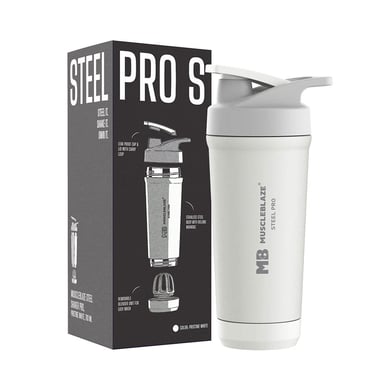 MuscleBlaze Stainless Steel Gym Shaker Pro, White 700 ml
