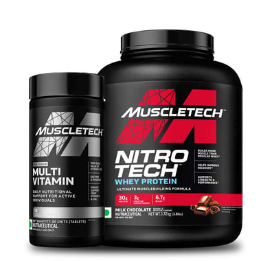 MuscleTech Nitrotech Whey Protein & Platinum Multivitamin 60 Tabs Combo,  3.8 lb  Milk Chocolate 