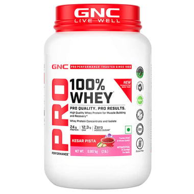 GNC Pro Performance 100% Whey Protein New Formulation,  2 lb  Kesar Pista 