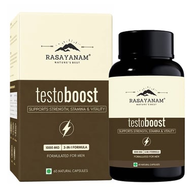 Rasayanam Testoboost (500mg) 3-in-1 Testosterone for Men,  60 capsules  Unflavoured 