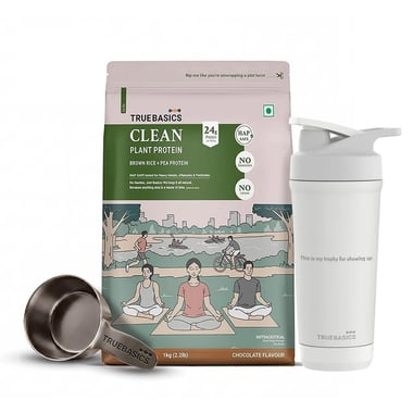 TrueBasics Clean Plant Protein 2.2 lb Chocolate & Steel Pro Shaker 700 ml Combo