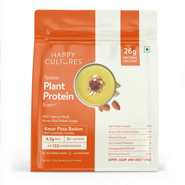 Happy Cultures Tastiest Plant Protein,  1.11 lb  Kesar Pista Badam with Almond Chunks 
