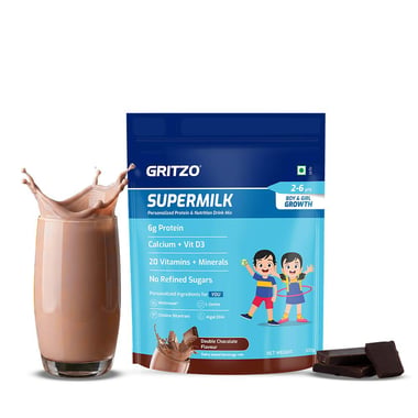 Supermilk Gritzo Growth for Boy/Girl 2-6 years, 335 g Double Chocolate (Pouch)