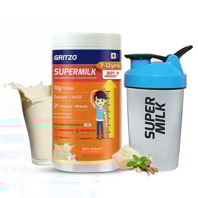Gritzo SuperMilk Height+ for 7-12 Yrs Boy 400 g Creamy Vanilla & Shaker Combo