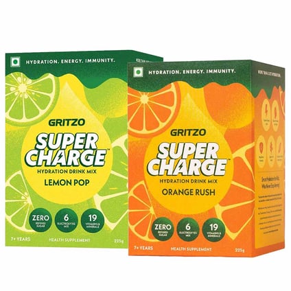 Supercharge Hydration Drink Mix 30 Pieces Pack Orange Rush & Lemon Pop Flavour - 15 Pcs x 2