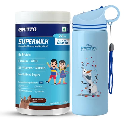 Supermilk Growth for 2 to 6 Yrs Boy/Girl 400g Double Chocolate and 500ml Frozen Sipper Combo