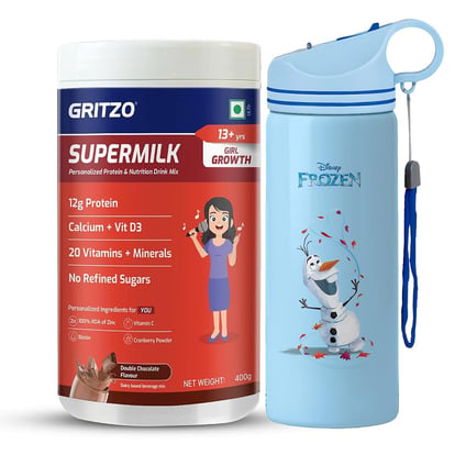 Supermilk Growth for 13+ Yrs Girl 400g Double Chocolate and 700ml Frozen Sipper Combo