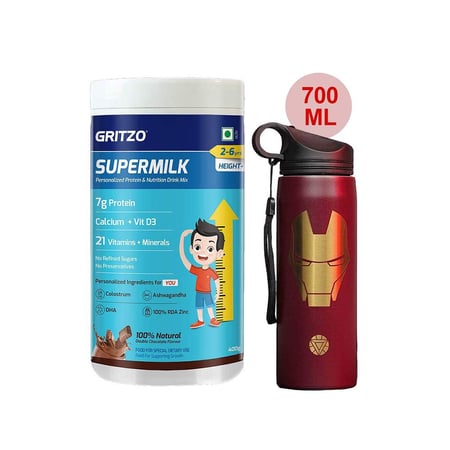Supermilk Height+ for Boy/Girl 2 to 6 Yrs 400g and 700ml Iron Man Sipper Combo