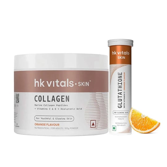 HK Vitals Skin Radiance Collagen 100 g & Glutathione Effervescent Orange 15 Tabs Combo