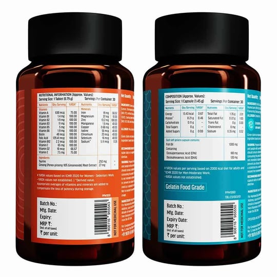 HK Vitals Assorted Multivitamin Fish Oil 30N Tabs+30N Softgel Caps Pack of 2