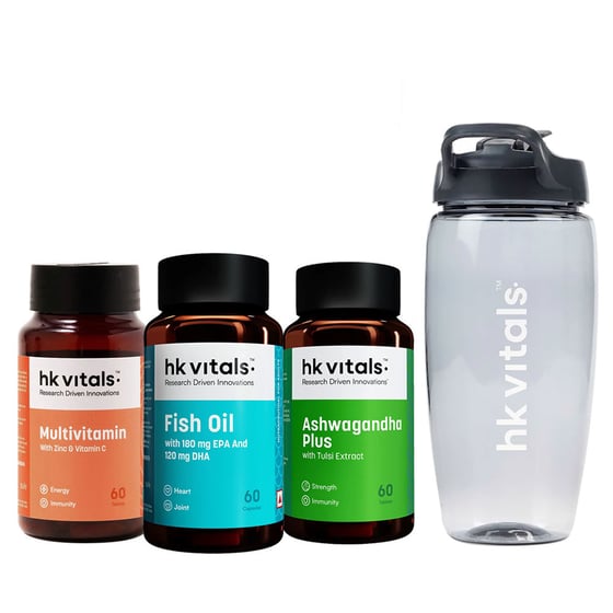 Ashwagandha & Multivitamin & Fish Oil 60 Caps & Sipper Combo