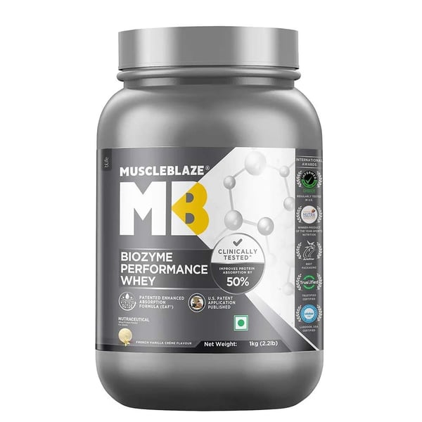 MuscleBlaze Biozyme Performance Whey Protein Powder (Old MRP), 2.2 lb French Vanilla Creme Performance Whey