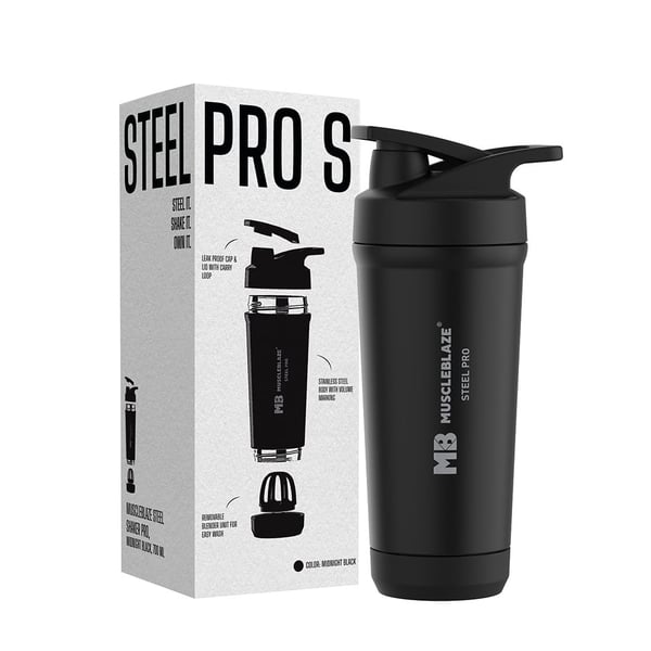 MuscleBlaze Steel Shaker Pro,  Midnight Black  700 ml 