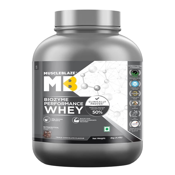 MuscleBlaze Biozyme Performance Whey, 4.4 lb Triple Chocolate