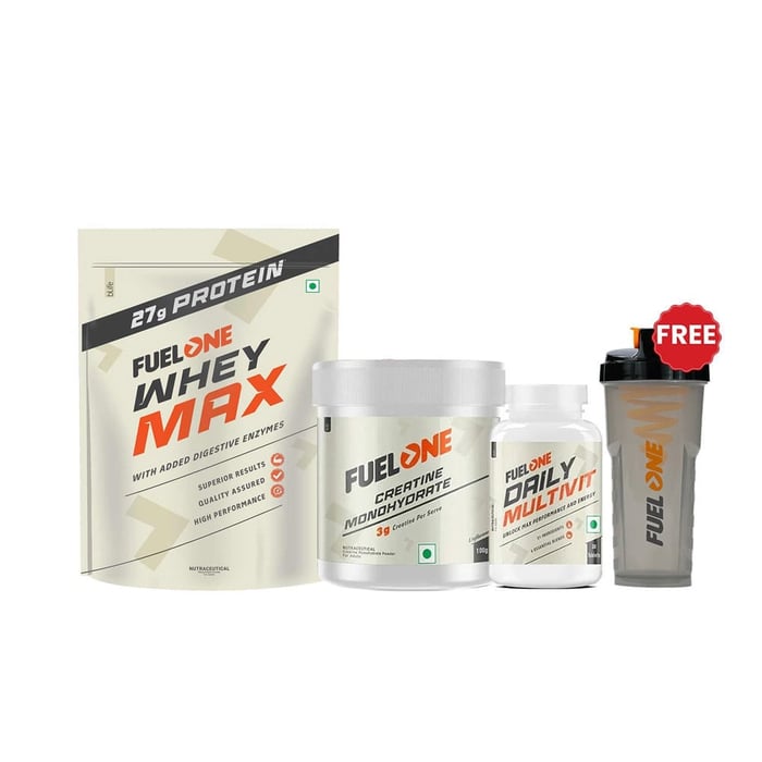 Fuel One Whey Max 1kg Chocolate (Pouch) & Creatine Monohydrate 100g & Daily Multivitamin 30 Tabs Combo