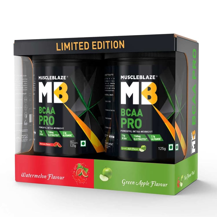 1 - MuscleBlaze BCAA Pro,  2 Piece(s)/Pack  15 Servings  (Two Flavour Pack)Watermelon & Green Apple 