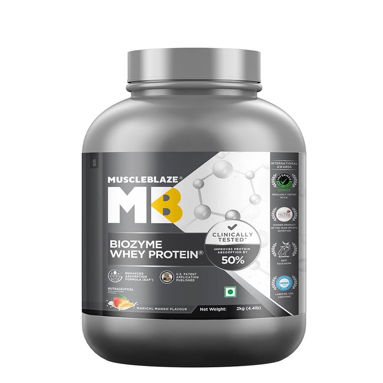 7 - MuscleBlaze Biozyme Whey Protein, 4.4 lb Magical Mango