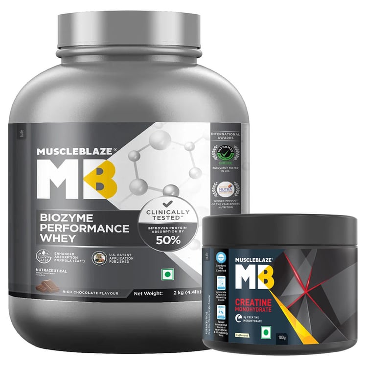 MuscleBlaze Biozyme Performance Whey 2 kg & Creatine Monohydrate Combo
