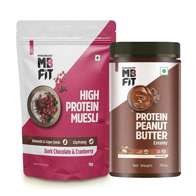 MuscleBlaze High Protein Muesli 1 kg & Peanut Butter 750g Combo