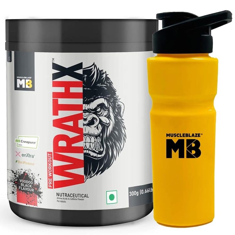 MuscleBlaze Pre Workout WrathX 0.66 lb Voodoo Black & Sipper Combo