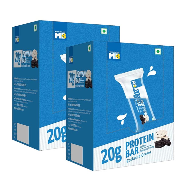 MuscleBlaze Protein Bar (20 gm Protein) 6 bar(s) Cookies & Cream - Pack of 2