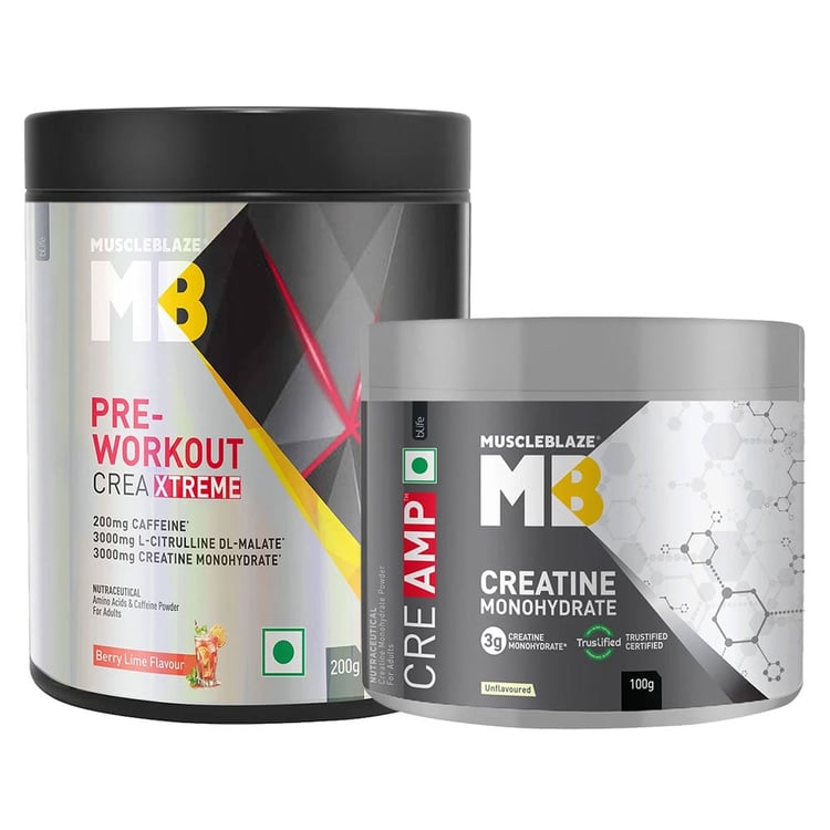 MuscleBlaze Pre Workout Crea-Xtreme 0.44 lb Berry Lime & Creatine Monohydrate CreAMP 0.22 lb Combo