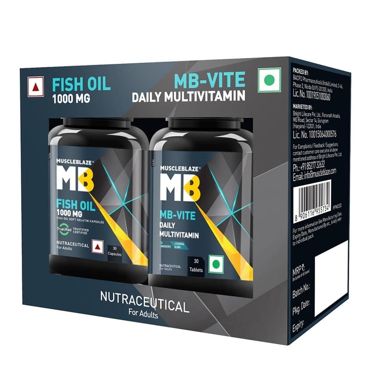 MuscleBlaze Fish Oil 1000mg & MB-Vite Multivitamin Combo, 30 tablet(s) Unflavoured