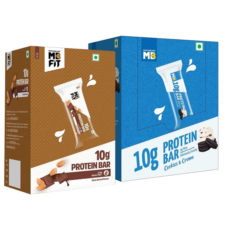 MuscleBlaze Protein Bar 10 g protein 6 bars Choco Almond and Cookies & Cream Combo