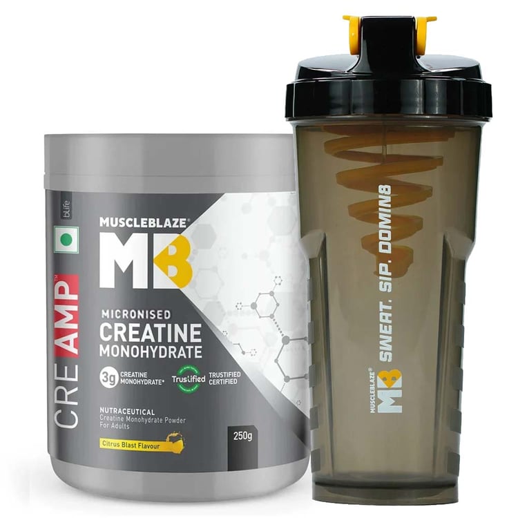 MuscleBlaze Creatine Monohydrate CreAMP 0.55 lb Citrus Blast & Shaker Combo