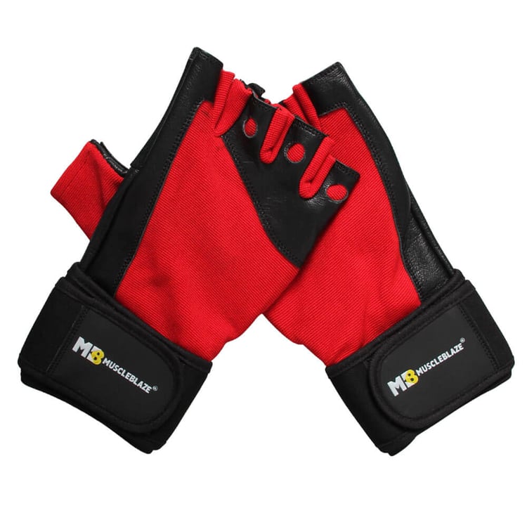 2 - MuscleBlaze Fitness Leather Gloves,  Black & Red  Large 