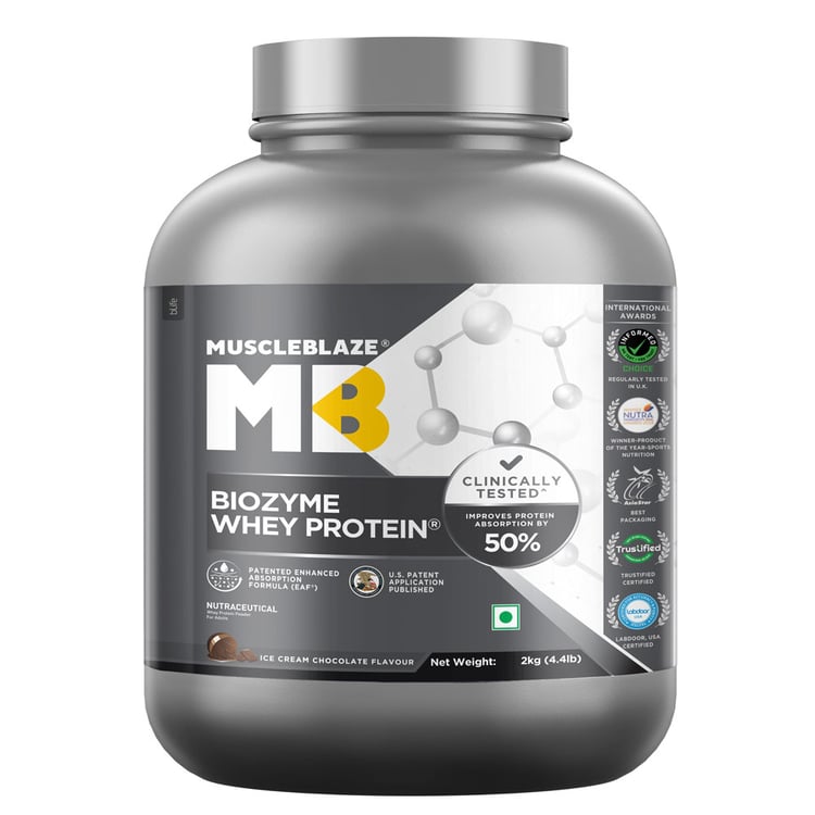 MuscleBlaze Biozyme Whey Protein, 4.4 lb Ice Cream Chocolate