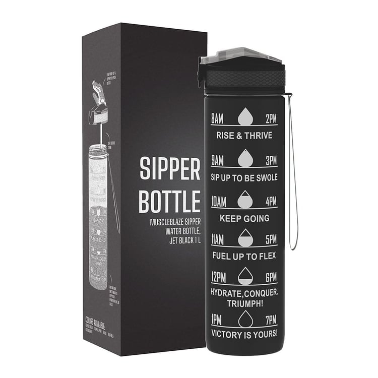 1 - MuscleBlaze Sipper Water Bottle,  Jet Black  1 L 